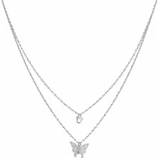 BG Jewellery Çift Katmalı Kelebek Gümüş Kolye