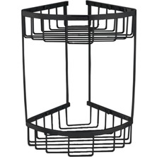 UltraMint Iki Katlı Siyah Mat Banyo Köşe Teli Sabunluk ve Süngerlik Seti