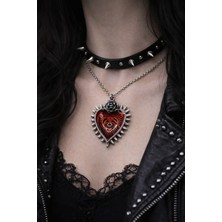 Herşey Nota Rose Eye Desenli Kalp Kolye – Kırmızı Metal Tasarım