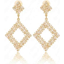 Gülardata Lüks Görünümlü Baget Zirkon Taşlı Geometrik Sallantılı Şık Çelik Küpe