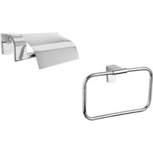 UltraMint Krom Paslanmaz Kare Havluluk ve Kapaklı Tuvalet Kağıtlık Banyo Seti