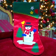 Oktay Sesal Noel Baba Çorabı 44 cm Kırmzı Kardan Adam Çorap Yılbaşı Süsleri Yılbaşı Dekorları