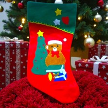 Oktay Sesal Noel Baba Çorabı 23 cm Ayı Figürlü Çorap Yılbaşı Süsleri Yılbaşı Dekorları