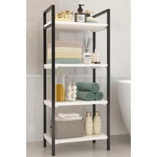 UltraMint 4 Katlı Metal Çerçeveli Beyaz Ahşap Çok Amaçlı Raf (98X39X22 Cm)