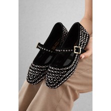 Behtah Kundura Kadın Lüks Kristal Taşlı Comfort Rahat Kemer Atkılı Günlük Babet Ev Babeti