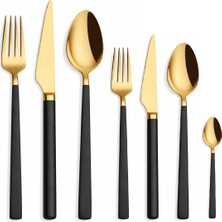Arsel Alize Gold Black (Siyah) 84 Parça Çatal Kaşık Bıçak Seti Kutulu 304 Kalite Paslanmaz Çelik