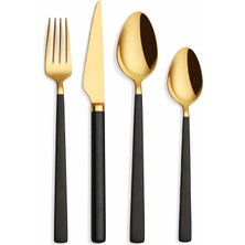 Arsel Alize Gold Black (Siyah) 24 Parça Çatal Kaşık Bıçak Seti Kutulu 304 Kalite Paslanmaz Çelik