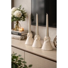 MeGgdecor Papatya Detaylı El Yapımı Seramik Mumluk Seti (3’lü)