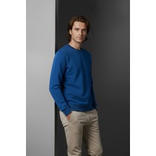 Libas Verda Unisex Kışlık Saks Mavi Üç Iplik Şardonlu Kalın Bisiklet Yaka Basic Sweatshirt