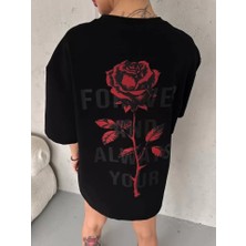 Serac Collection Unisex Bisiklet Yaka Baskılı Oversize T-Shirt - Siyah