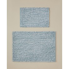 English Home Corallo Kaydırmaz Taban Banyo Paspası Seti 60X90 + 40X60 cm Mavi-Beyaz
