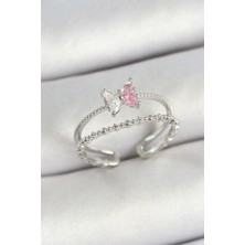 Nuvigo Pirinç Kelebek Figürlü Zirkon Taşlı Gümüş Renk Ayarlanabilir Kadın Yüzük - TJ-BYK3767