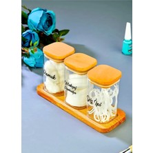 UltraMint 3'lü Ahşap Standlı Akrilik Diş Ipi, Makyaj Pamuğu ve Saklama Kutusu