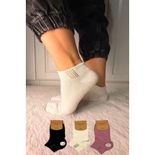 Ozzy Socks 3 Çift Kadın Taş Detaylı Dikişsiz & Takviyeli Patik Çorap