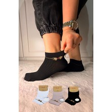 Ozzy Socks 3 Çift Kadın Taş Detaylı Dikişsiz & Takviyeli Patik Çorap