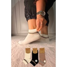 Ozzy Socks 3 Çift Kadın Taş Detaylı Dikişsiz & Takviyeli Patik Çorap