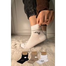 Ozzy Socks 3 Çift Kadın Taş Detaylı Dikişsiz & Takviyeli Patik Çorap