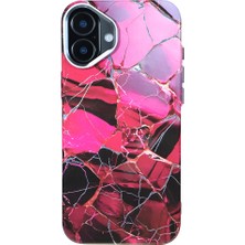 Casen iPhone 16 Plus Uyumlu Magsafe Mermer Premium Kırmızı Desenli Kamera Korumalı Darbe Emici Kılıf
