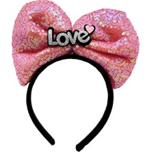 LED Işıklı 3 Farklı Fonksiyonda Yanan Gümüş Love Yazılı Fuşya Pembe Fiyonk Taç 20X17 cm - Lisinya