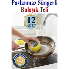ArtMaster Süngerli Bulaşık Teli Ovma Teli 12 Adet Süngerli Toptel Sürtme Teli Lavabo Mutfak Banyo Temizlik Teli Sert Yüzey