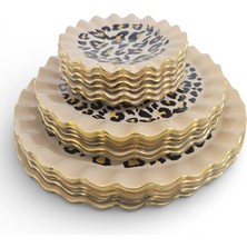 Sudedi Home Leopar Desenli Gerçek Altın Yaldızlı 34 Parça Çay Pasta Ikram Seti 6 Kişilik