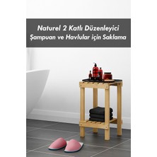 UltraMint Doğal Ahşap 2 Katlı Banyo Rafı, Şampuan ve Havlu Düzenleyici