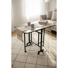 Alchair Almira 70x110 Gri Mermer Desen  Açılabilir Katlanabilir Tekerlekli Masa