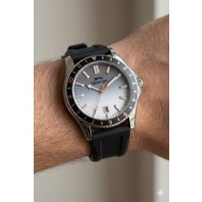 Slazenger 42MM Çelik Kasalı Erkek Kol Saati | Siyah Silikon Kordon, Takvimli, 5 Atm