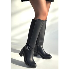 Emrat Siyah Cilt Topuklu Çizme - Lisinya