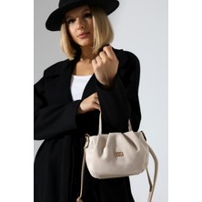 BALANZ Bej Kadın Nubuk Çanta Astarlı Fermuarlı - Çapraz Askılı Omuz ve El Çantası Küçük Boy