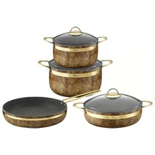 Brioni Royal Stone Kaplan Gözü Altın 7 Parça Tencere Seti