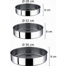Arsel 304 Kalite Çelik Yuvarlak Derin Fırın Baklava Börek Tatlı Tepsi 3lü Set Dayanıklı Sağlıklı Pişirme
