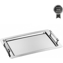 Arsel Napoli Sade Paslanmaz Çelik Çay Kahve Servis Tepsisi 29X45 cm Platin Kulp Şık Sade Sunum