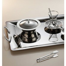 Arsel Heybeli Sade Platin Kulplu 40 Parça Çay Tepsi Seti 304 Kalite Çelik Çeyiz, Misafir, Günlük Sunum