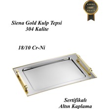 Arsel Siena Gold Kulplu Altın Kaplama Çay Tepsisi Premium 304 Paslanmaz Çelik 18/10 Sunum - Servis