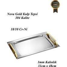 Arsel Nova Gold Kulplu Çay Tepsisi Premium 304 Paslanmaz Çelik 18/10 Sunum - Servis