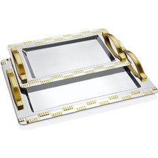 Arsel Domino Gold 2'li Çay Tepsi Kulplu Premium 304 Paslanmaz Çelik