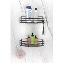UltraMint Yapışkanlı 2'li Köşelik Banyo Rafı Siyah, Pratik Duş Organizeri