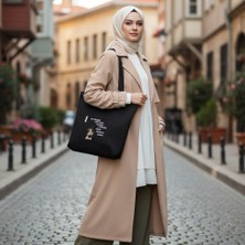 Bordglow Siyah Cepli Bez Çanta Gabardin Plaj Çantası Büyük Boy Günlük Omuz Çantası Kalın Kumaş Tote Bag