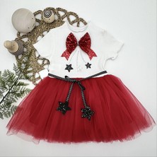 Veralya 1-2-3 Yaş Payetli Yıldız Nakışlı Astarlı Etek Kız Bebek Tütü Elbisesi Ekru