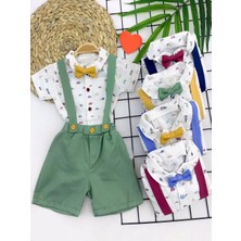 Veralya 9-12-18-24 Ay Pamuk Keten Cepli Çizgili 2li Erkek Bebek Salopet Takımı Sarı