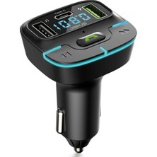 Teknoparkta Araç Müzik Çalar Fm Transmitter F9 Bluetooth Araç Kiti USB Type-C Hızlı Şarj Çıkışlı Çakmaklık Şarj