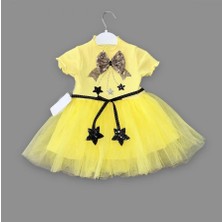 Veralya 1-2-3 Yaş Payetli Yıldız Nakışlı Astarlı Etek Kız Bebek Tütü Elbisesi Sarı