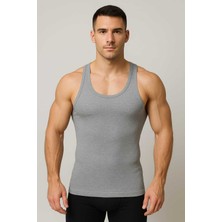 Sedef Yıldızı Erkek Sporcu Atlet Rambo Gri Pamuklu