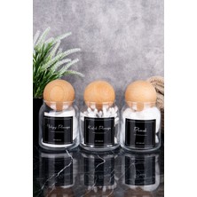 UltraMint 3'lü Ahşap Top Kapaklı Cam Banyo Seti, Makyaj ve Kulak Pamuğu Organize