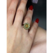 Esha Doğal Taş Sitrin Doğal Taşlı Antik Model Kadın Ayarlanabillir Yüzük EUY91S