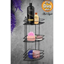 UltraMint Şık Oval Siyah 3 Katlı Banyo Duş Rafı ve Köşelik Organizer