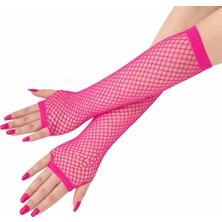 Remstdrk 80’ler 90’lar Retro Neon Fuşya Şeker Pembesi File Parmaksız Eldiven 26 cm