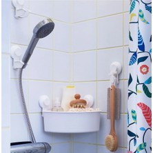 UltraMint Pratik Vantuzlu Duş Sepeti 30X20X17 cm Beyaz Üçgen Tasarım