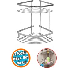 UltraMint Krom 2 Katlı Banyo Köşelik Şampuan ve Kese Askısı, Şık Duş Rafı